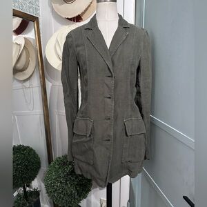 Peruvian Connection Olive Linen Jacket Blazer Size 2